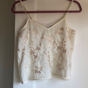 White Floral-Embroidered Tank Top